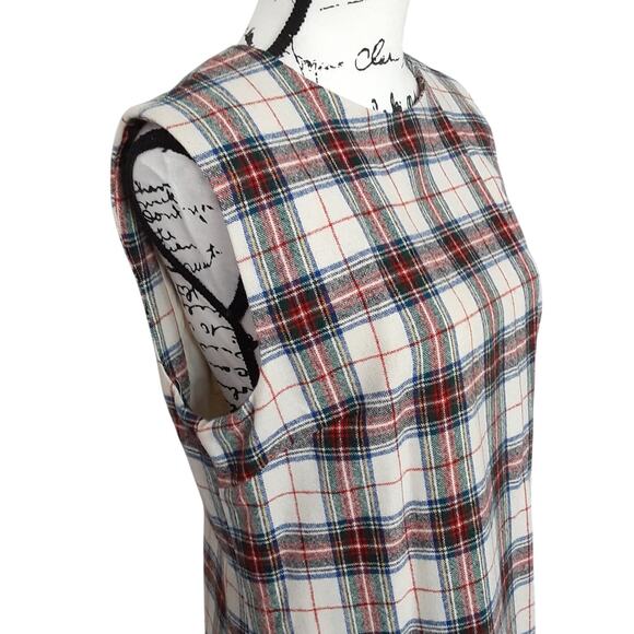 Vintage 1980s Wool Flannel Shift Dress Red Rothesay Tartan Plaid Handmade Lined - Picture 4 of 15